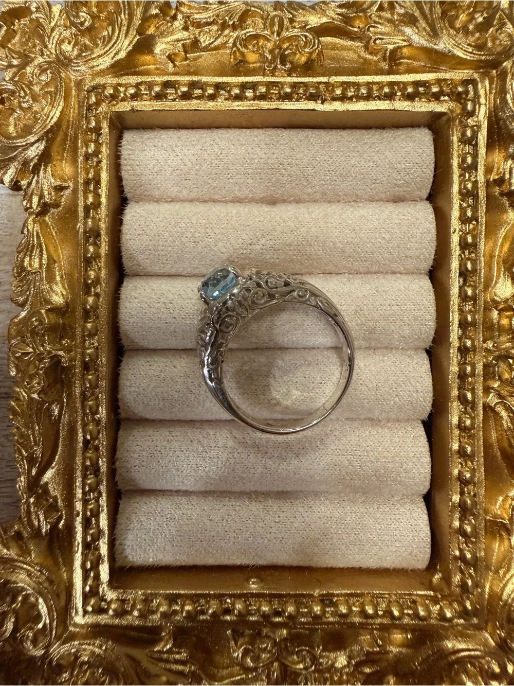 CNA Sterling Silver Oval Blue Topaz Vintage-Style Ring - Size 6